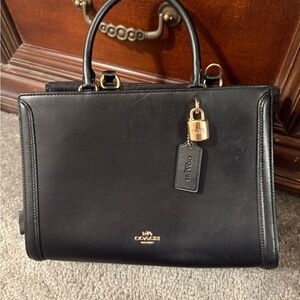 Coach Black Leather Satchel with Gold Accents